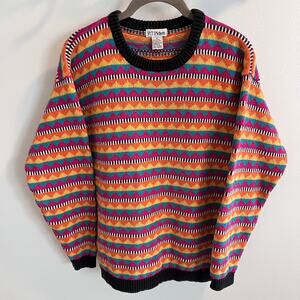 Vtg P.T. Pickett Multicolor Patterned Pullover Sweater Size M